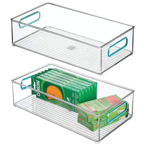 mDesign Plastic Stackable Home, Office Storage Bin, Desk and Drawer Organizer Tote with Handles for Storing Gel Pens, Erasers, Tape, Pens, Pencils, Highlighters, Markers - 8