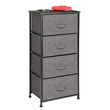 Load image into Gallery viewer, Discover mdesign vertical dresser storage tower sturdy steel frame wood top easy pull fabric bins organizer unit for bedroom hallway entryway closets textured print 4 drawers charcoal gray black