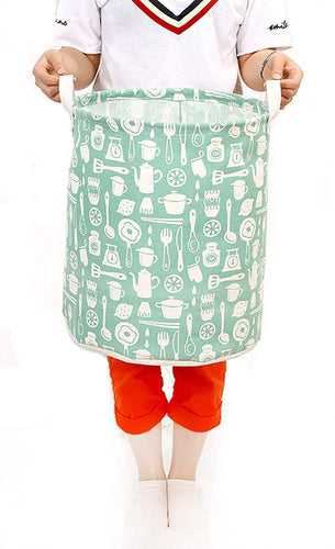 AARainbow Large Sized Waterproof Coating Cotton Laundry Basket Collapsible Washing Basket Cylindric Linen Canvas Storage Basket Bin Home Nursery Toy O