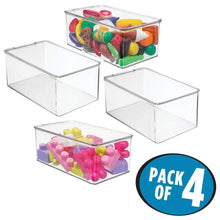 Load image into Gallery viewer, Try mdesign stackable closet plastic storage bin box with lid container for organizing childs kids toys action figures crayons markers building blocks puzzles crafts 5 high 4 pack clear