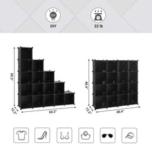 Load image into Gallery viewer, Selection songmics cube storage organizer 16 cube book shelf diy plastic closet cabinet modular bookcase storage shelving for bedroom living room office 48 4 l x 12 2 w x 48 4 h inches black ulpc44bk