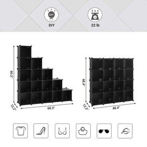 Selection songmics cube storage organizer 16 cube book shelf diy plastic closet cabinet modular bookcase storage shelving for bedroom living room office 48 4 l x 12 2 w x 48 4 h inches black ulpc44bk
