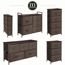 Load image into Gallery viewer, Organize with mdesign wide dresser storage tower sturdy steel frame wood top easy pull fabric bins organizer unit for bedroom hallway entryway closets textured print 5 drawers espresso brown