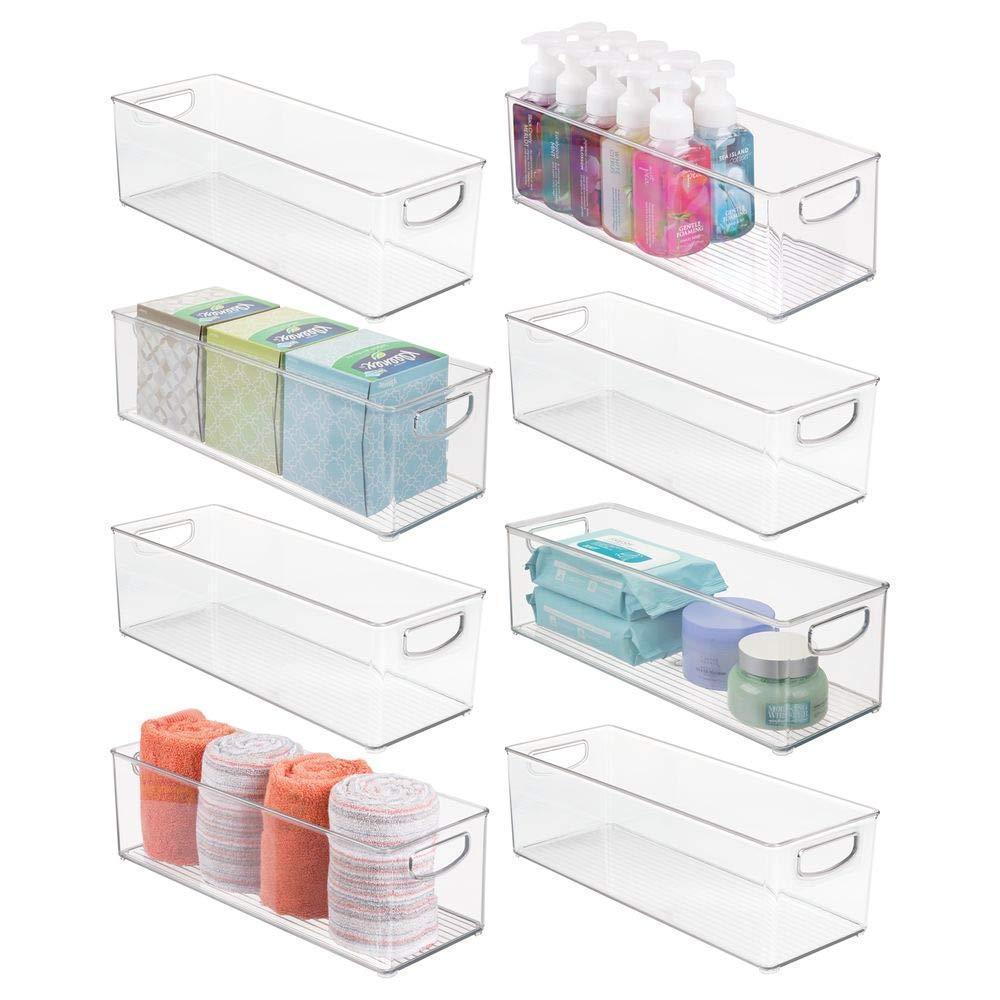 mDesign Storage Bins with Built-in Handles for Organizing Hand Soaps, Body Wash, Shampoos, Lotion, Conditioners, Hand Towels, Hair Accessories, Body Spray, Mouthwash - 16