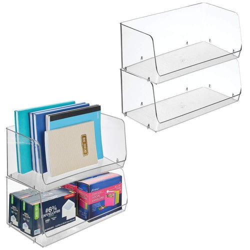 mDesign Stackable Plastic Storage Organizer Bin Basket for Desk, Book Shelf, Filing Cabinet - Container for Office Supplies, Sticky Notes, Pens, Pencils - 15