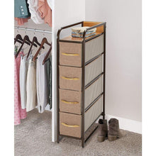 Load image into Gallery viewer, Kitchen mdesign vertical narrow dresser storage tower sturdy steel frame wood top handles easy pull fabric bins organizer unit for bedroom hallway entryway closets 4 drawers coffee espresso