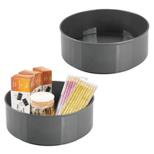 Load image into Gallery viewer, Top mdesign deep plastic spinning lazy susan turntable storage container for desktop drawer closet rotating organizer for home office supplies erasers colored pencils 2 pack charcoal gray