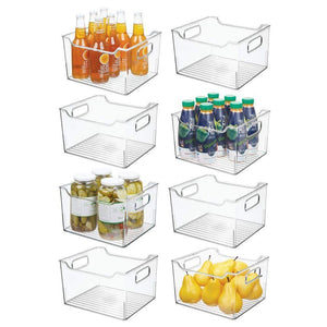 mDesign Plastic Kitchen Pantry Cabinet, Refrigerator or Freezer Food Storage Bin Box - Deep Container with Handles - Organizer for Fruit, Vegetables, Yogurt, Snacks, Pasta 10" Long, 8 Pack - Clear