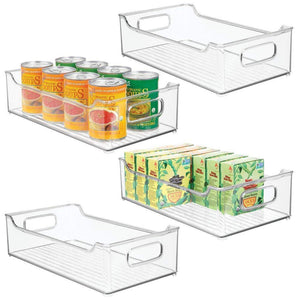 mDesign Wide Stackable Plastic Kitchen Pantry Cabinet, Refrigerator or Freezer Food Storage Bin with Handles - Organizer for Fruit, Yogurt, Snacks, Pasta - BPA Free, 14.5" Long, 4 Pack - Clear
