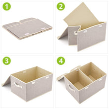 Load image into Gallery viewer, Discover the best large storage boxes 3 pack ezoware large linen fabric foldable storage cubes bin box containers with lid and handles for nursery closet kids room toys baby products silver gray