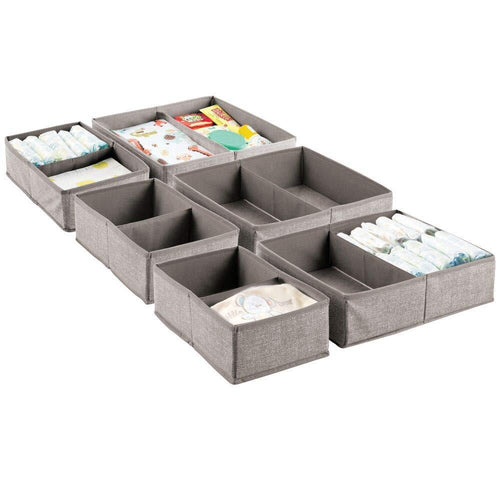 Exclusive mdesign soft fabric dresser drawer and closet storage organizer set for child kids room nursery playroom bedroom rectangular organizer bins with textured print set of 6 linen tan