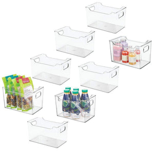 mDesign Plastic Kitchen Pantry Cabinet, Refrigerator or Freezer Food Storage Bin with Handles - Organizer for Fruit, Yogurt, Snacks, Pasta - BPA Free, 10" Long, 8 Pack - Clear