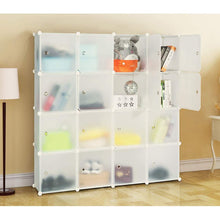 Load image into Gallery viewer, Home honey home modular storage cube closet organizers portable plastic diy wardrobes cabinet shelving with easy closed doors for bedroom office kitchen garage 16 cubes white