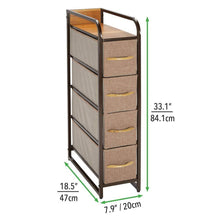 Load image into Gallery viewer, Heavy duty mdesign vertical narrow dresser storage tower sturdy steel frame wood top handles easy pull fabric bins organizer unit for bedroom hallway entryway closets 4 drawers coffee espresso