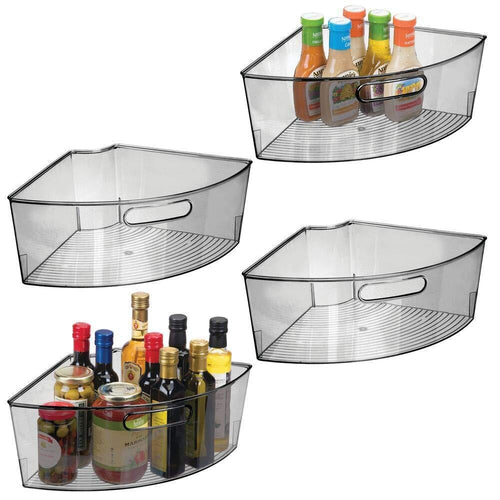 mDesign Kitchen Cabinet Plastic Lazy Susan Storage Organizer Bins with Front Handle - Large Pie-Shaped 1/4 Wedge, 6