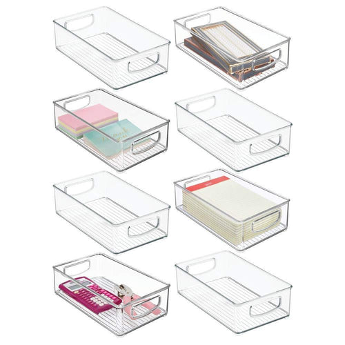 mDesign Stackable Plastic Home Office Storage Organizer Container with Handles for Cabinets, Drawers, Desks, Workspace - BPA Free - for Pens, Pencils, Highlighters, Notebooks - 6