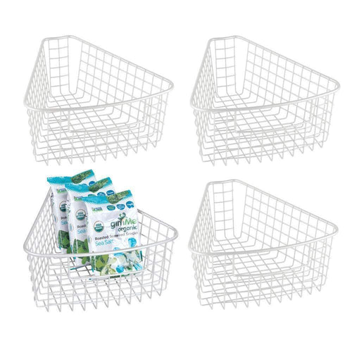 mDesign Farmhouse Metal Kitchen Cabinet Lazy Susan Storage Organizer Basket with Front Handle - Small Pie-Shaped 1/8 Wedge, 4.2