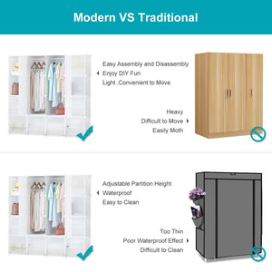 New honey home modular storage cube closet organizers portable plastic diy wardrobes cabinet shelving with easy closed doors for bedroom office kitchen garage 16 cubes white