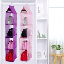 Load image into Gallery viewer, New detachable 6 compartment organizer pouch hanging handbag organizer clear purse bag collection storage holder wardrobe closet space saving organizers system for living room bedroom home use pink