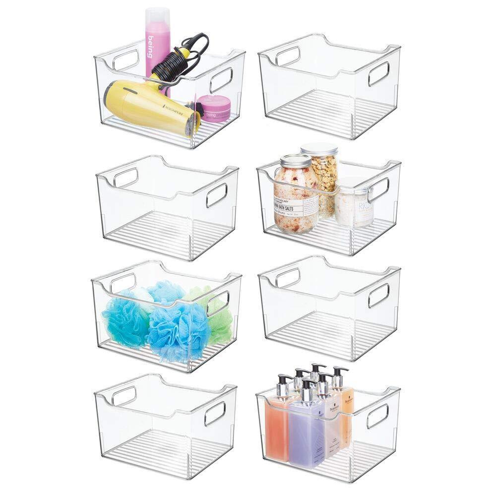 mDesign Plastic Bathroom Vanity Storage Bin Box with Handles - Deep Organizer for Hand Soap, Body Wash, Shampoo, Lotion, Conditioner, Hand Towel, Hair Brush, Mouthwash - 10