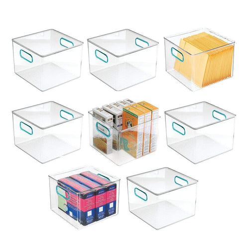 mDesign Plastic Home, Office Storage Organizer Container with Handles for Cabinets, Drawers, Desks, Workspace - BPA Free - for Pens, Pencils, Highlighters, Notebooks - 8