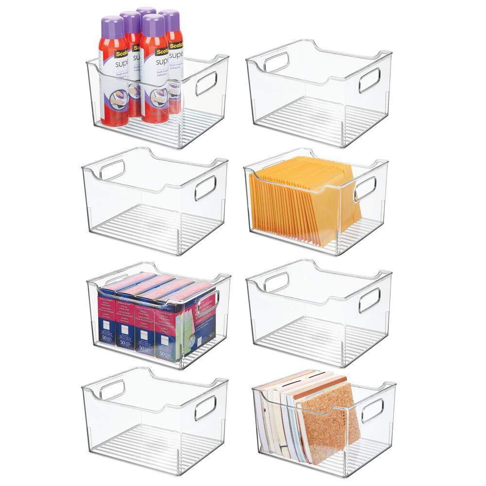 mDesign Deep Plastic Home Office Storage Bin Container, Desk and Drawer Organizer Tote with Handles - for Organizing Gel Pens, Erasers, Tape, Pencils, Highlighters, Markers - 10