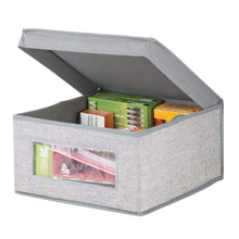 Load image into Gallery viewer, Storage mdesign soft stackable fabric closet storage organizer holder bin with clear window attached lid for home office den hallway entryway textured print medium 6 pack gray