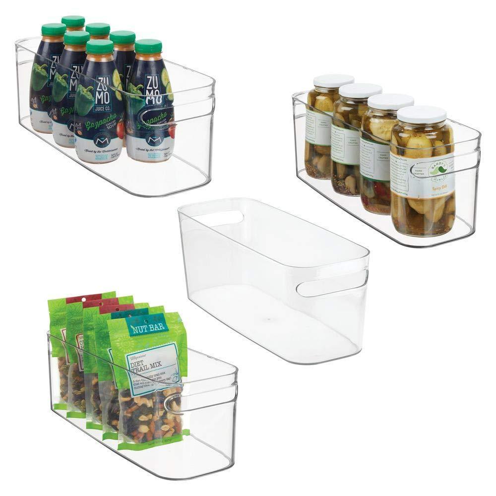 mDesign Plastic Kitchen Under Sink, Refrigerator or Freezer Food Storage Bin with Handles - Organizer for Fruit, Yogurt, Snacks, Pasta - Food Safe, BPA Free - 4 Pack - Clear
