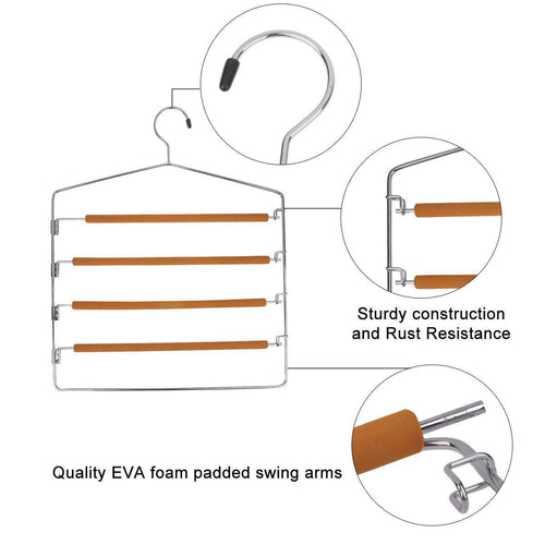 Discover takoyi clothes pants hangers space saving non slip trouser hangers stainless steel multi layer metal pant hangers foam padded swing arm pants hangers closet storage organizer orange 4 pack