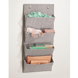 Cheap idesign interdesign wall mount over door fabric closet storage clutch purses handbags scarves linen aldo hanging 4 pocket organizer