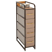 Load image into Gallery viewer, Get mdesign vertical narrow dresser storage tower sturdy steel frame wood top handles easy pull fabric bins organizer unit for bedroom hallway entryway closets 4 drawers coffee espresso