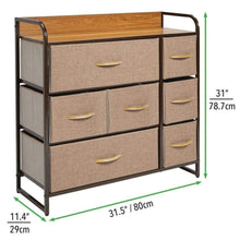 Load image into Gallery viewer, Shop here mdesign wide dresser storage chest sturdy steel frame wood top easy pull fabric bins organizer unit for bedroom hallway entryway closet textured print 7 drawers coffee espresso brown