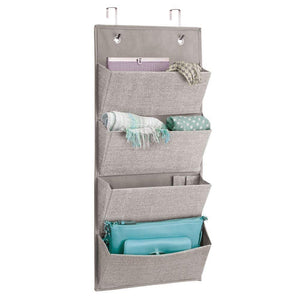 Discover idesign interdesign wall mount over door fabric closet storage clutch purses handbags scarves linen aldo hanging 4 pocket organizer