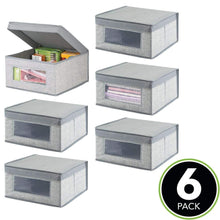 Load image into Gallery viewer, Storage organizer mdesign soft stackable fabric closet storage organizer holder bin with clear window attached lid for home office den hallway entryway textured print medium 6 pack gray