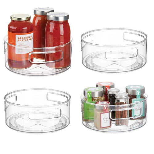 mDesign Deep Plastic Lazy Susan Turntable Food Storage Bin with Handles- Rotating Organizer for Kitchen Pantry, Cabinet, Cupboard, Refrigerator or Freezer - 9