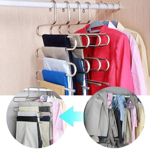 Kitchen ahua 4 pack premium s type clothes pants hanger s shape stainless steel space saving hanger saver organization 5 layers closet storage organizer for jeans trousers tie belt scarf