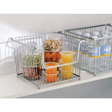 Load image into Gallery viewer, Storage mdesign modern stackable metal storage organizer bin basket with handles open front for kitchen cabinets pantry closets bedrooms bathrooms large 6 pack silver