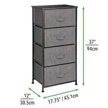 Load image into Gallery viewer, Buy now mdesign vertical dresser storage tower sturdy steel frame wood top easy pull fabric bins organizer unit for bedroom hallway entryway closets textured print 4 drawers charcoal gray black