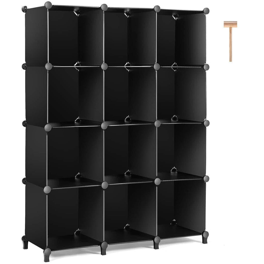 Budget friendly tomcare cube storage 12 cube bookshelf closet organizer storage shelves shelf cubes organizer plastic book shelf bookcase diy square closet cabinet shelves for bedroom office living room black