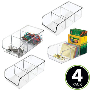 Discover the best mdesign divided plastic home office desk drawer organizer storage bin for cabinets closets drawers desktops tables workspaces holds pens pencils erasers markers 3 sections 4 pack clear
