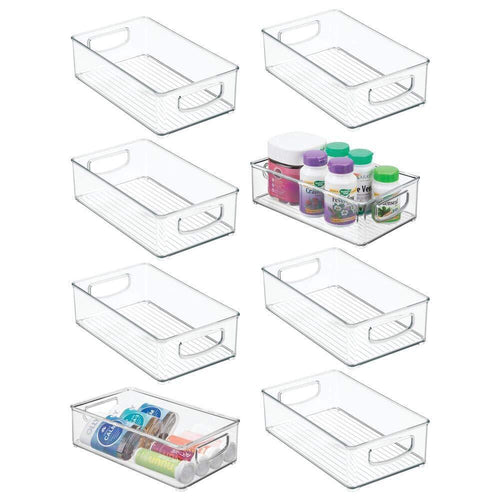 mDesign Stackable Plastic Storage Organizer Container Bin with Handles for Bathroom - Holds Vitamins, Pills, Supplements, Essential Oils, Medical Supplies, First Aid Supplies - 3