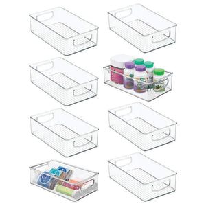 mDesign Stackable Plastic Storage Organizer Container Bin with Handles for Bathroom - Holds Vitamins, Pills, Supplements, Essential Oils, Medical Supplies, First Aid Supplies - 3" High, 8 Pack - Clear