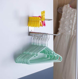 Featured wall mounted clothes hanger organizer stainless steel hanger storage rack closet space saving self adhesive no need nails