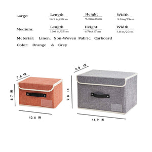 Buy janes home 4 pack storage bins boxes linen collapsible cube set organizer basket with lid handle foldable fabric containers for clothes toys closet office nursery grey and orange