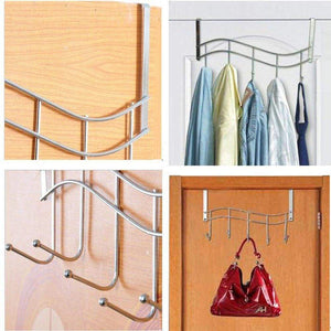 Discover the over the door hanger for kitchen tools heavy duty wall storage organizer racks with 5 hooks metal hanging bathroom jewelry closet holder backpack space saver for towel coat jacket robes chrome