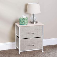 Load image into Gallery viewer, Online shopping mdesign end table night stand storage tower sturdy steel frame wood top easy pull fabric bins organizer unit for bedroom hallway entryway closets textured print 2 drawers linen natural