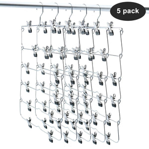 Get homend 6 tier skirt hangers foldable pants hangers closet organizer stainless steel fold up space saving hangers 5 pack 1