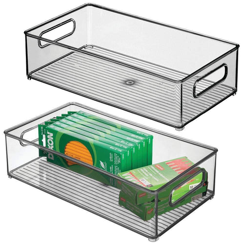 mDesign Stackable Plastic Office Storage Bin Container, Desk/Drawer Organizer Tote with Handles for Organizing Gel Pens, Erasers, Tape, Pencils, Highlighters, Markers - 8