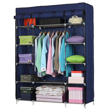 Load image into Gallery viewer, Amazon halffle closet storage organizer 5 layer 12 compartment non woven fabric wardrobe portable clothes closet shelves with metal shelves and dustproof non woven fabric cover us stock navy blue