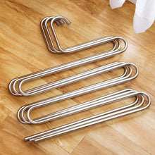 Load image into Gallery viewer, Latest eco life sturdy s type multi purpose stainless steel magic pants hangers closet hangers space saver storage rack for hanging jeans scarf tie family economical storage 1 pce 1